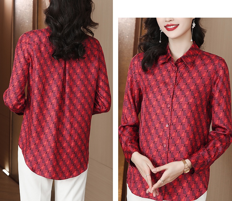 Real silk France style shirt rabbit printing tops for women