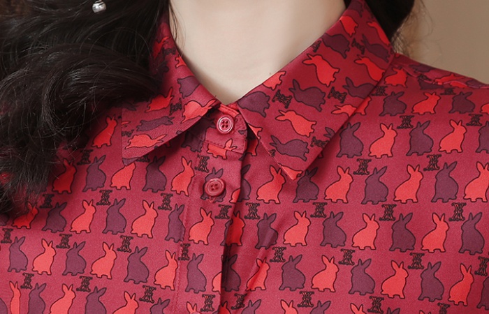 Real silk France style shirt rabbit printing tops for women