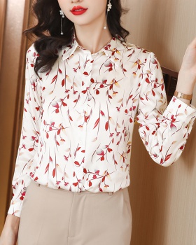 All-match real silk printing long sleeve shirt for women