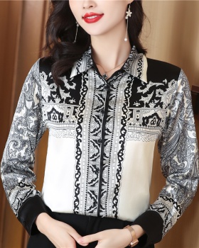 Silk printing real silk long sleeve shirt for women