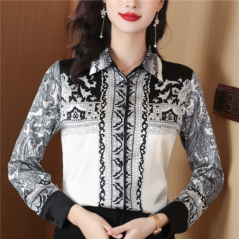 Silk printing real silk long sleeve shirt for women