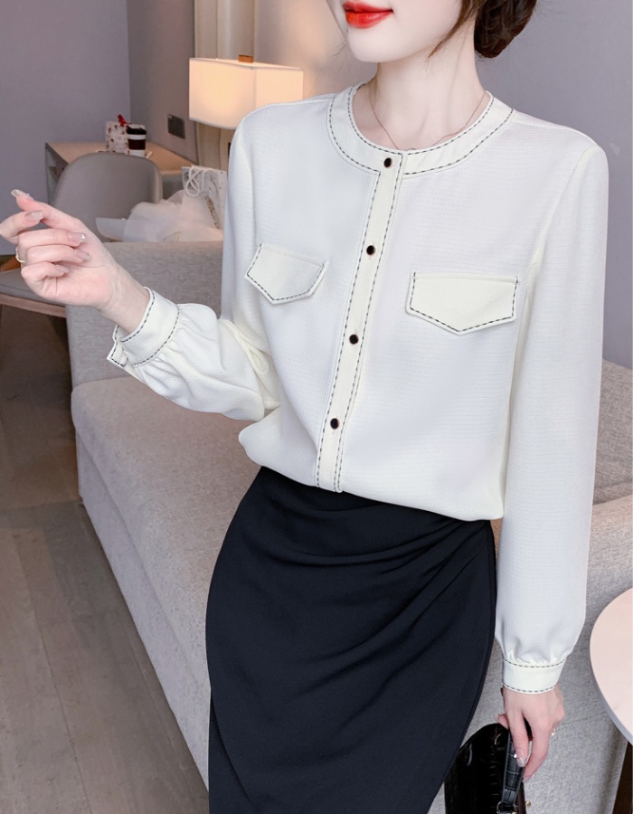 Commuting beige shirt Western style spring tops for women