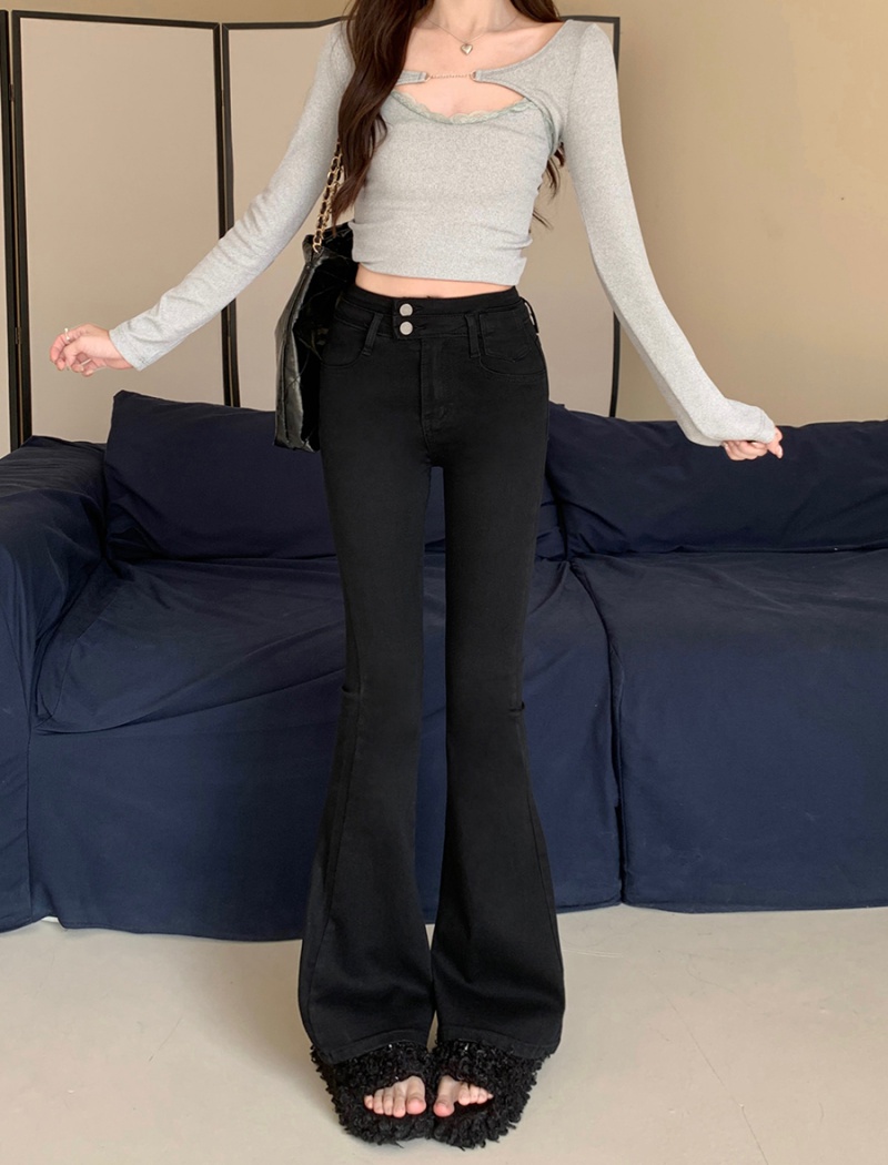 Speaker waistband long pants high waist jeans for women