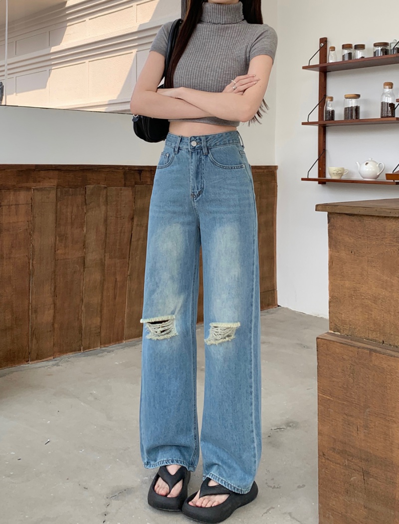 Spring and summer wide leg pants mopping jeans for women