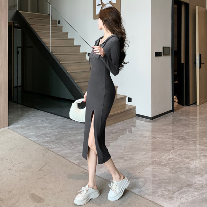 Pinched waist sexy long split slim dress for women