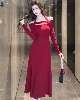 Sexy pinched waist long dress slim halter dress for women