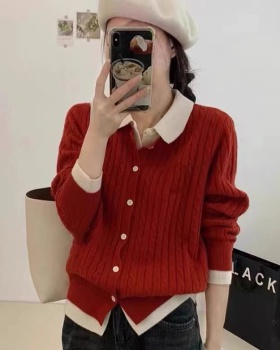 Spring and autumn all-match lapel long sleeve sweater
