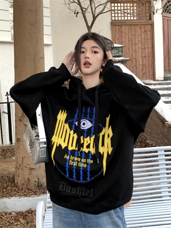 Casual hooded embroidered tops loose unique hoodie