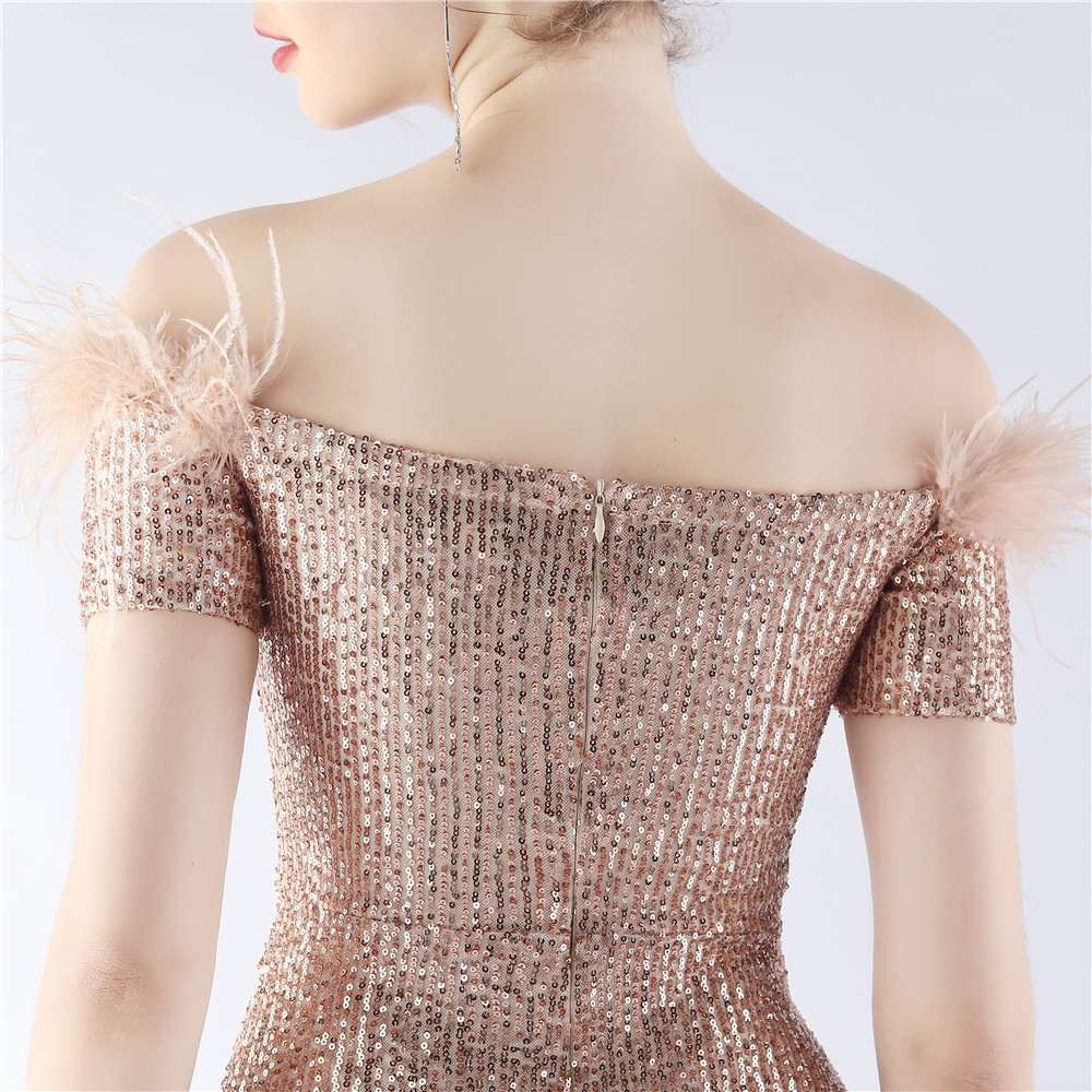 Sequins gradient flat shoulder evening dress