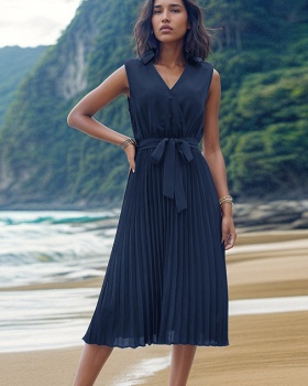 European style sleeveless fashion beach dress pure summer dress