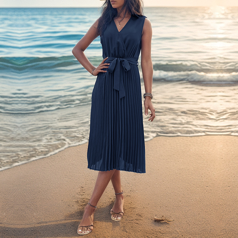 European style sleeveless fashion beach dress pure summer dress