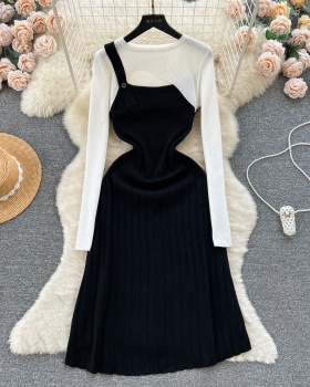 Spring knitted slim mixed colors dress