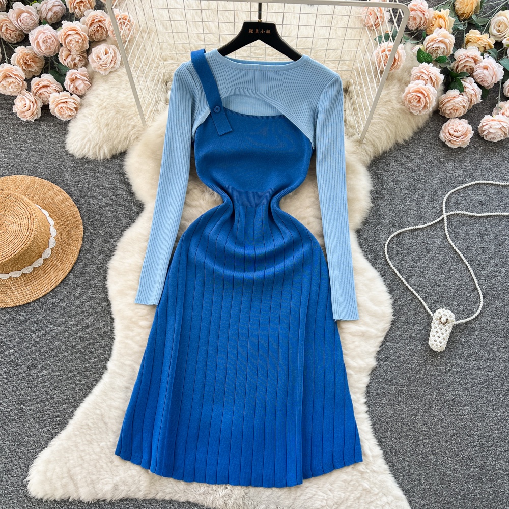 Spring knitted slim mixed colors dress