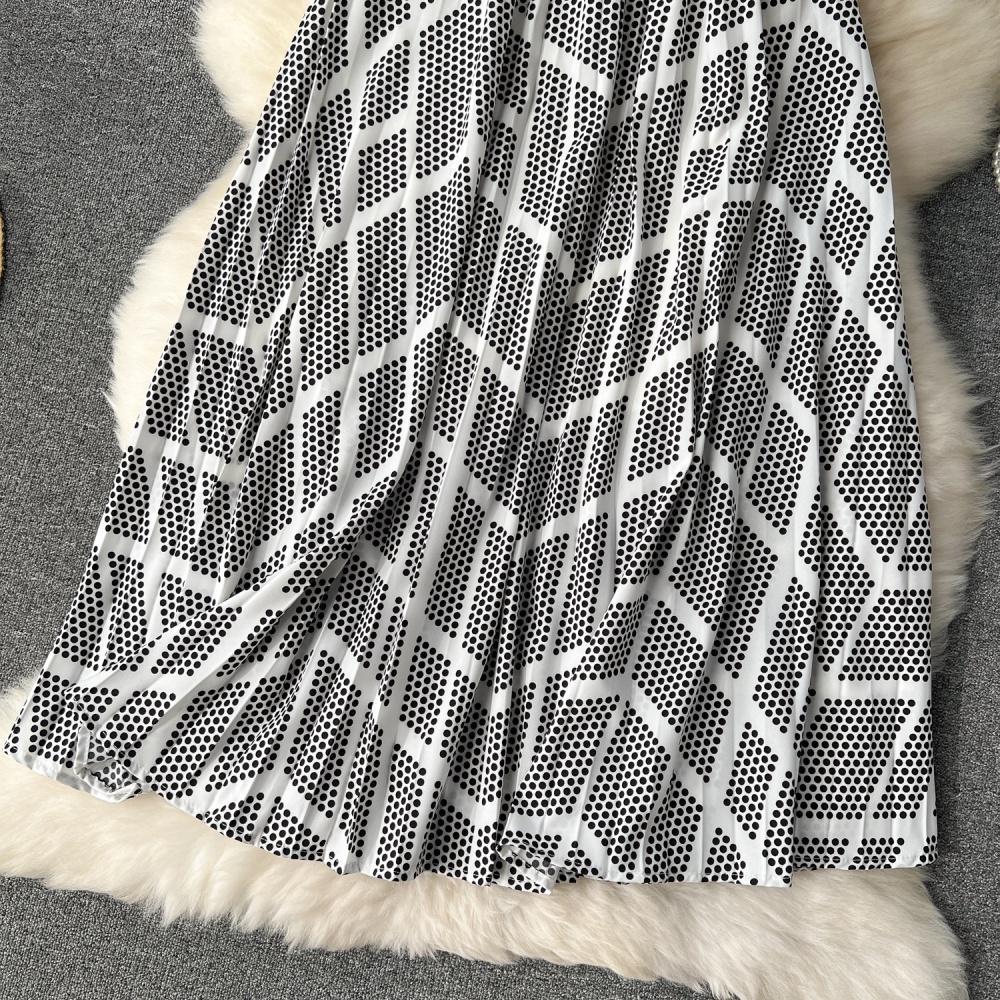 Chiffon retro A-line printing long elastic waist skirt