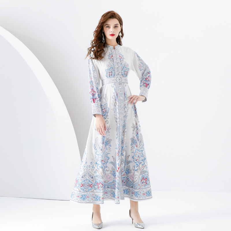 Cstand collar printing lace court style dress