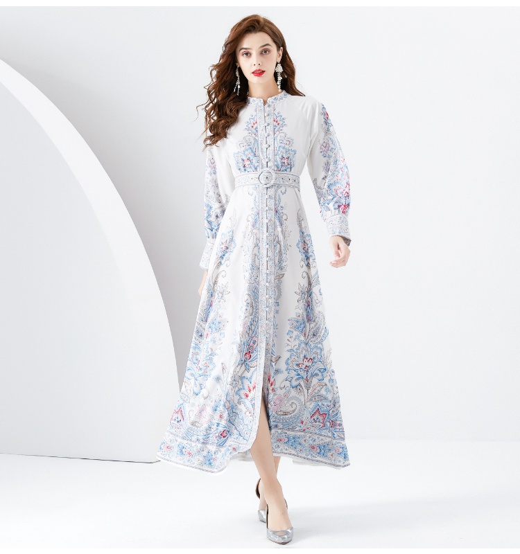 Cstand collar printing lace court style dress