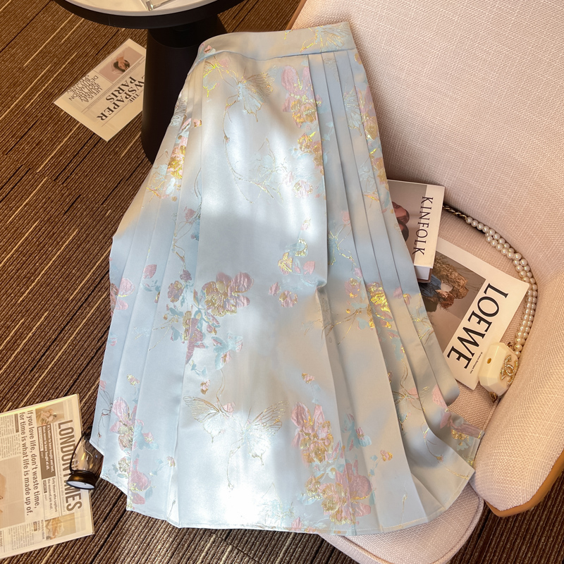 Blue spring Chinese style light skirt