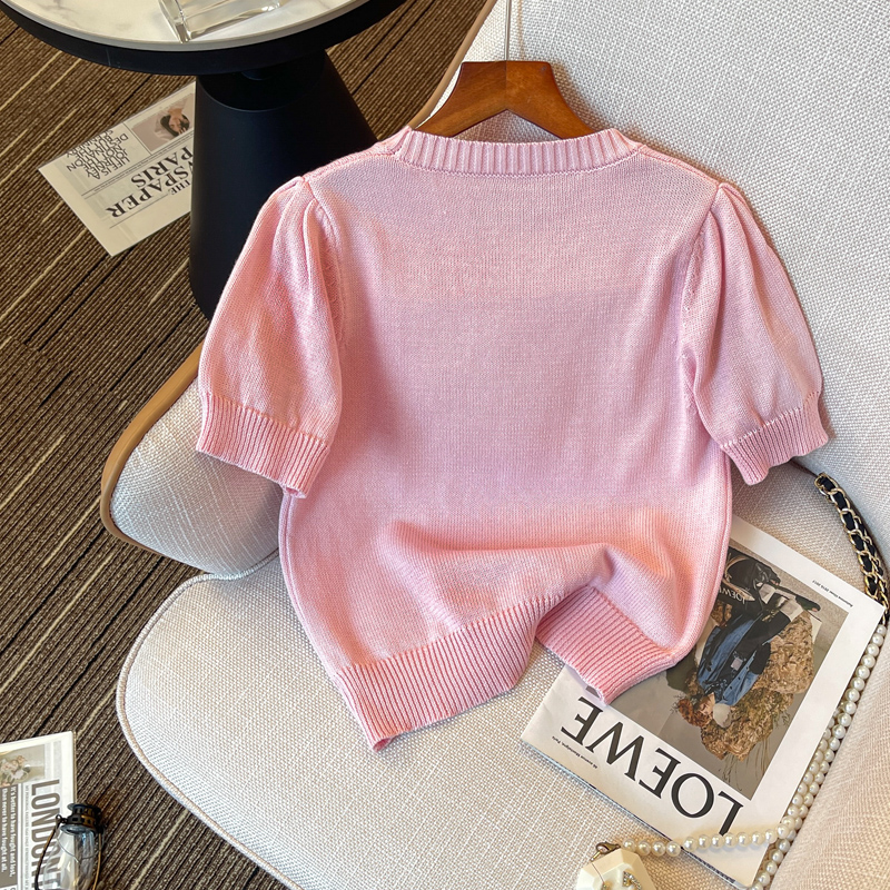 Lazy pullover pink tops spring short sweater