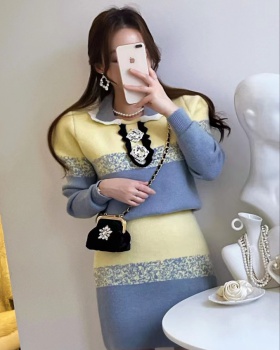 Slim mixed colors sweater Korean style package hip skirt