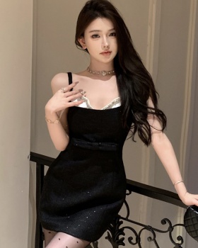 Stitching diamond sequins T-back sling dress for women