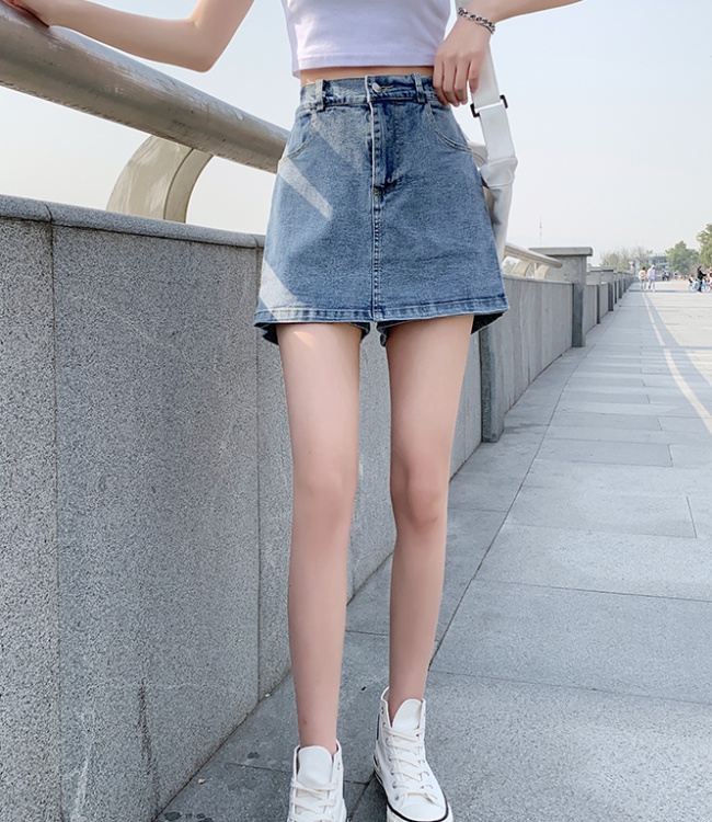 Pseudo-two culottes washed short skirt for women