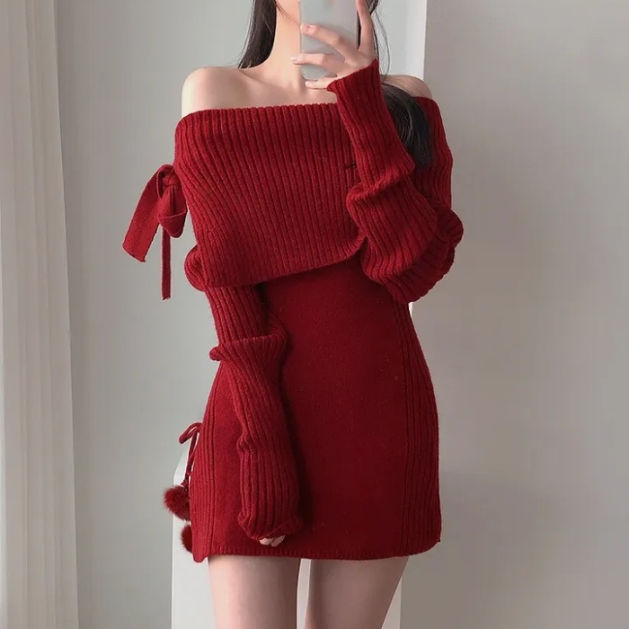 Korean style knitted sweater strapless simple tops