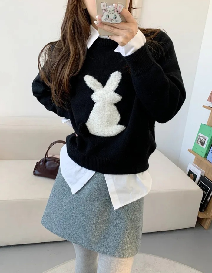 Rabbit knitted tops lovely spring and autumn sweater