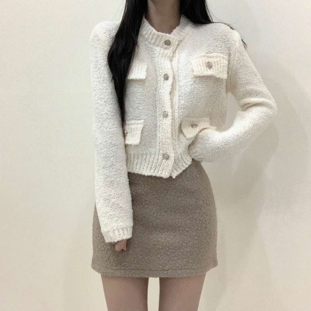 All-match simple knitted sweater spring round neck cardigan