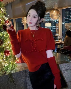 Enticement autumn and winter sweater puff sleeve short tops