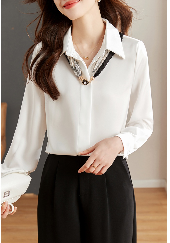 Satin collar long sleeve shirt spring Korean style tops