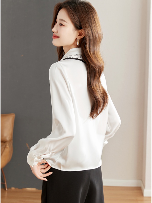 Satin collar long sleeve shirt spring Korean style tops