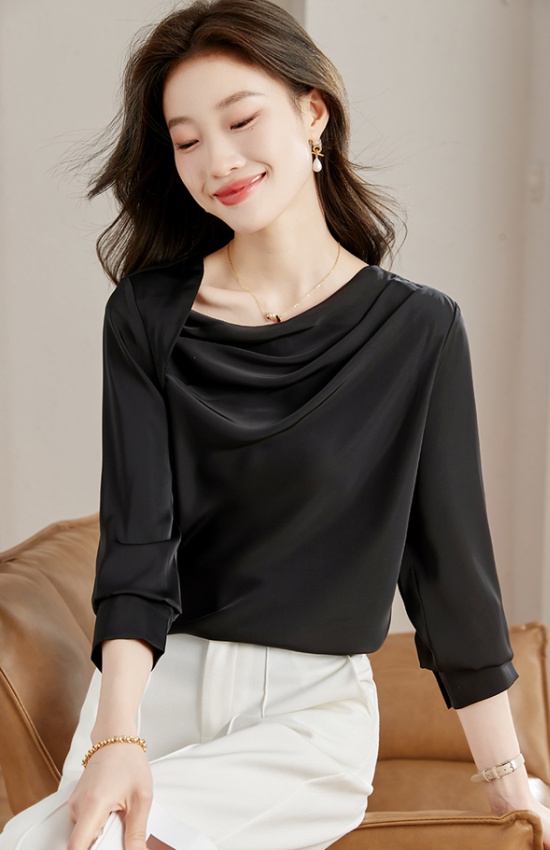 Spring oblique collar tops long sleeve shirt for women