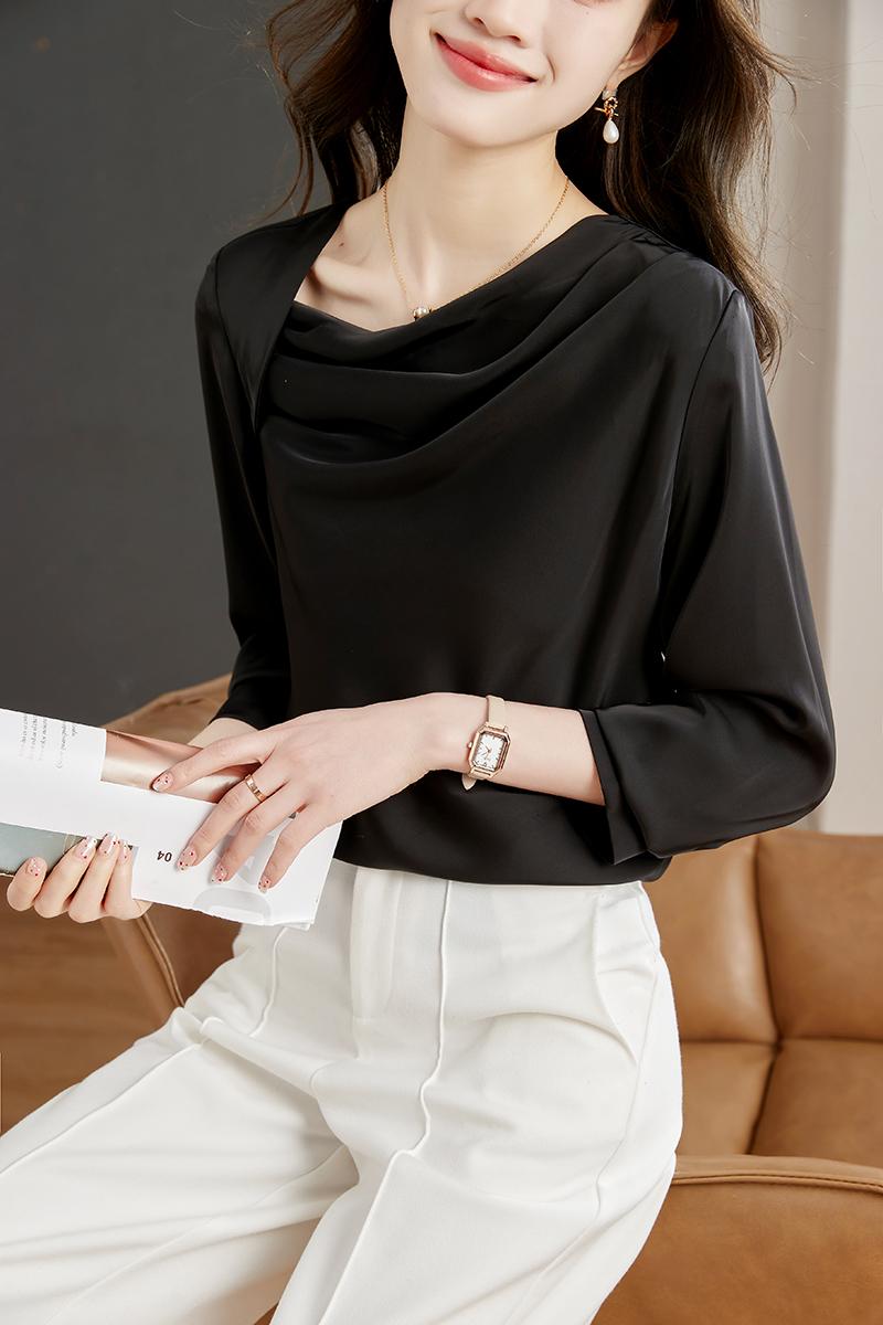 Spring oblique collar tops long sleeve shirt for women