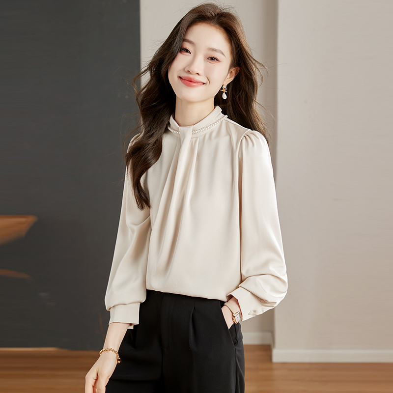 Spring Korean style long sleeve satin shirt for women