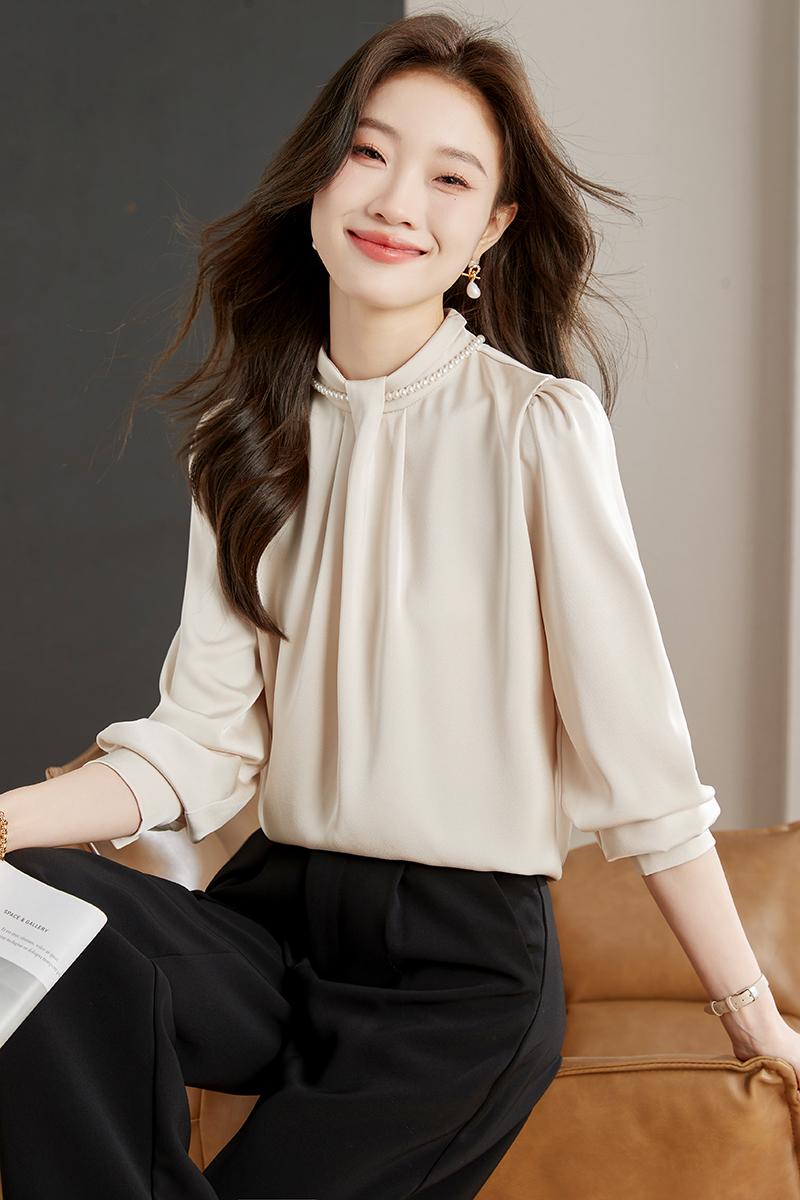 Spring Korean style long sleeve satin shirt for women