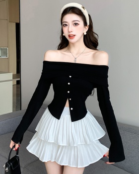 Sexy pinched waist skirt France style tops 2pcs set