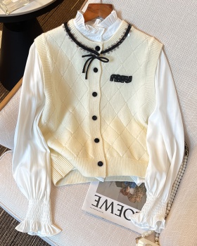 Chanelstyle knitted waistcoat France style shirt 2pcs set