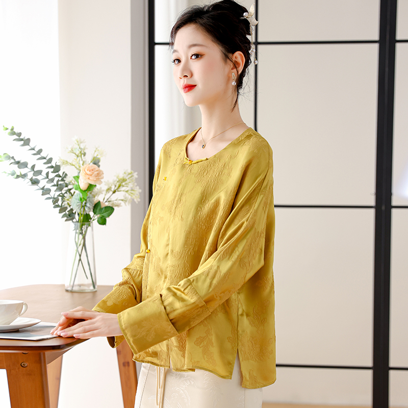 Fashion silk tops Han clothing long sleeve shirt for women