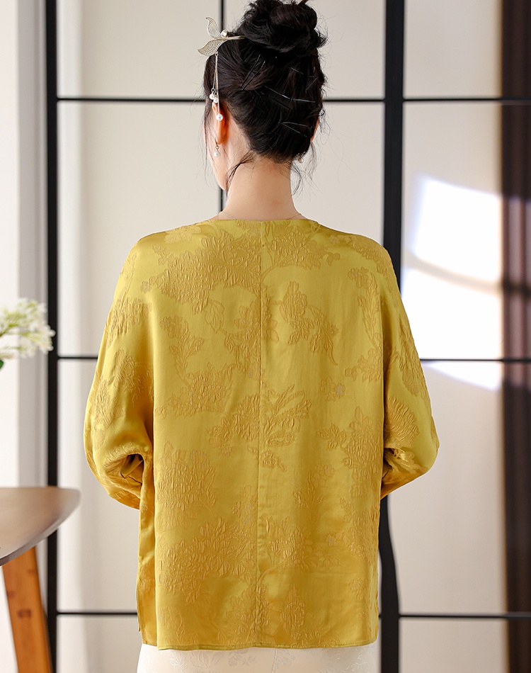 Fashion silk tops Han clothing long sleeve shirt for women