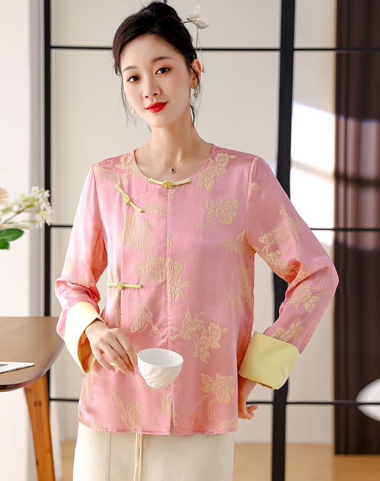Chinese style silk tops Han clothing real silk shirt