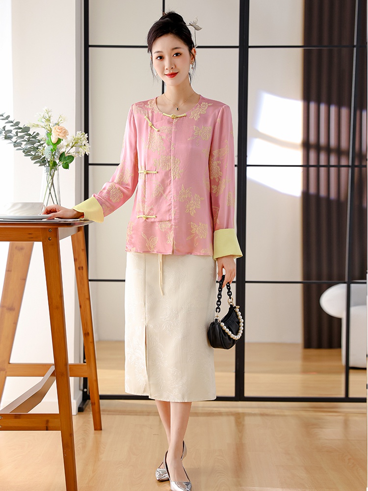Chinese style silk tops Han clothing real silk shirt