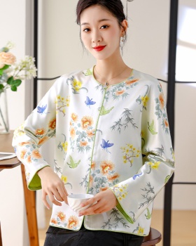 Real silk jacquard tops spring and autumn coat for women