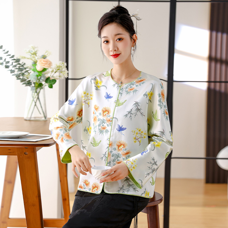 Real silk jacquard tops spring and autumn coat for women