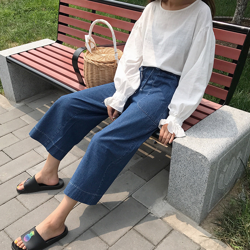 Korean style wide leg pants fat sister jeans for women