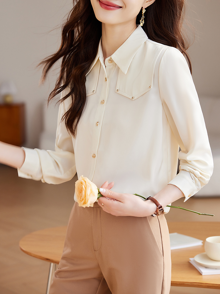 France style spring apricot tops niche retro shirt for women
