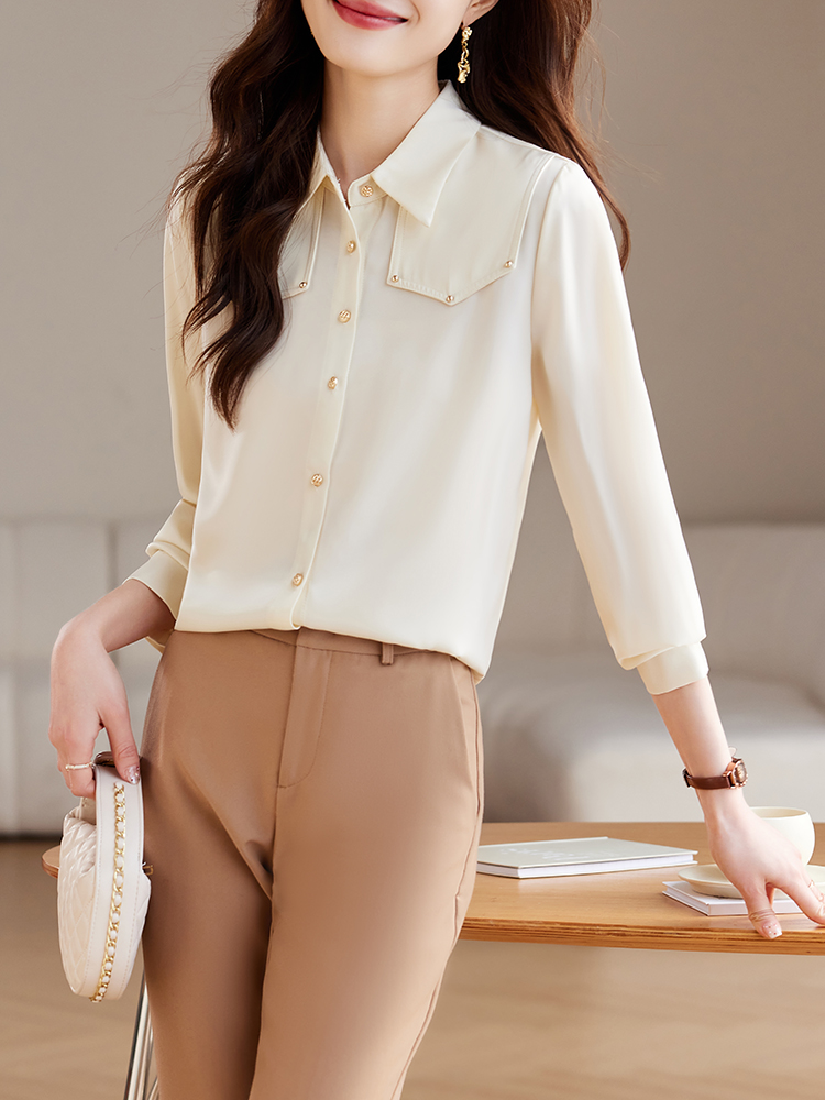 France style spring apricot tops niche retro shirt for women