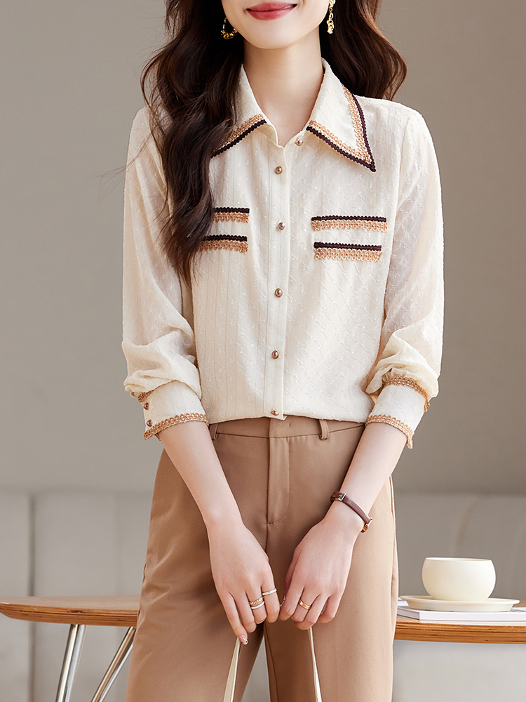 All-match long sleeve shirt temperament spring tops for women