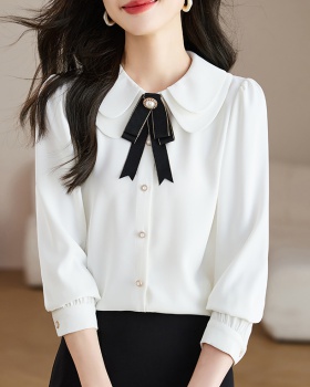 Bow show young sweet tops double doll collar shirt