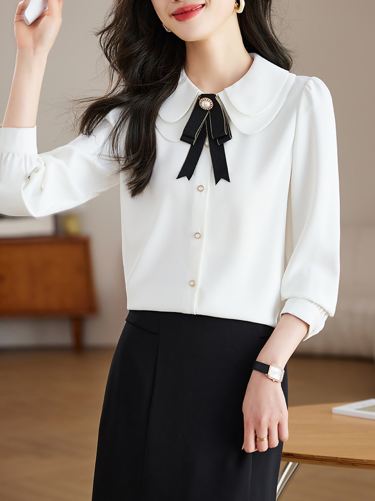 Bow show young sweet tops double doll collar shirt