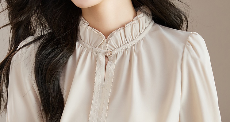 Cstand collar tops wood ear shirt for women